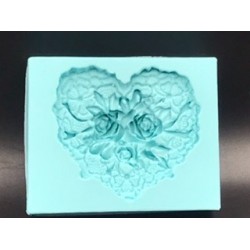 Forma de Silicone Coração Rendas e Rosas cód.  FS1481