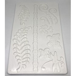 Forma de  Silicone Conjunto Arabesco Borboletas e Folhas  cód. FS1179