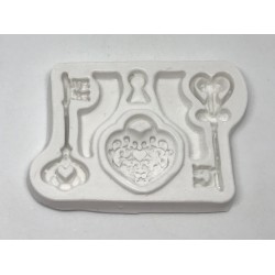 Forma de  Silicone Chaves e Fechadura Coração  cód. FS1253