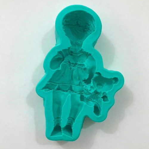 Forma de Silicone Menina com ursinho cód. FS1096